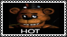 A stamp featuring Freddy Fazbear looking seductively at the viewer, with underneath in bold white text the word: 'HOT'